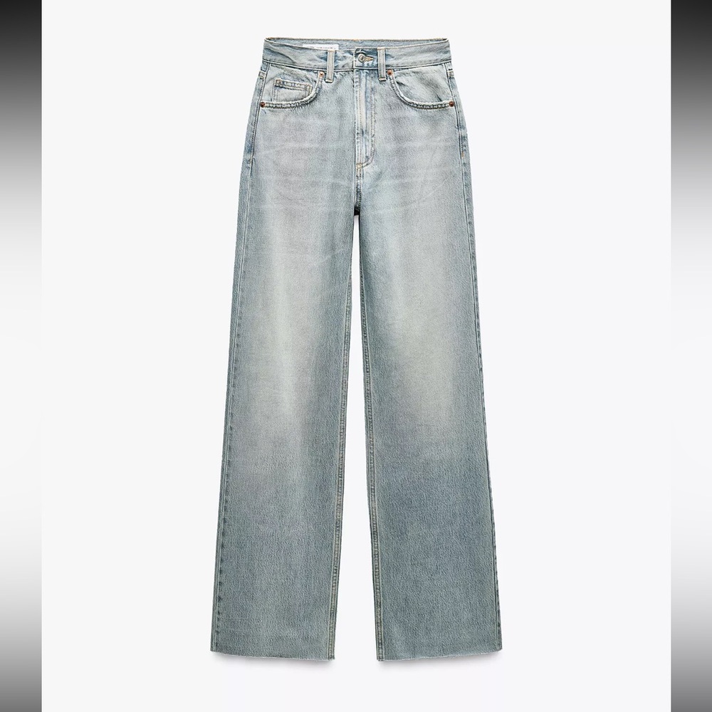 Zara TRF Full Length Light Blue High Rise Wide Leg Jeans